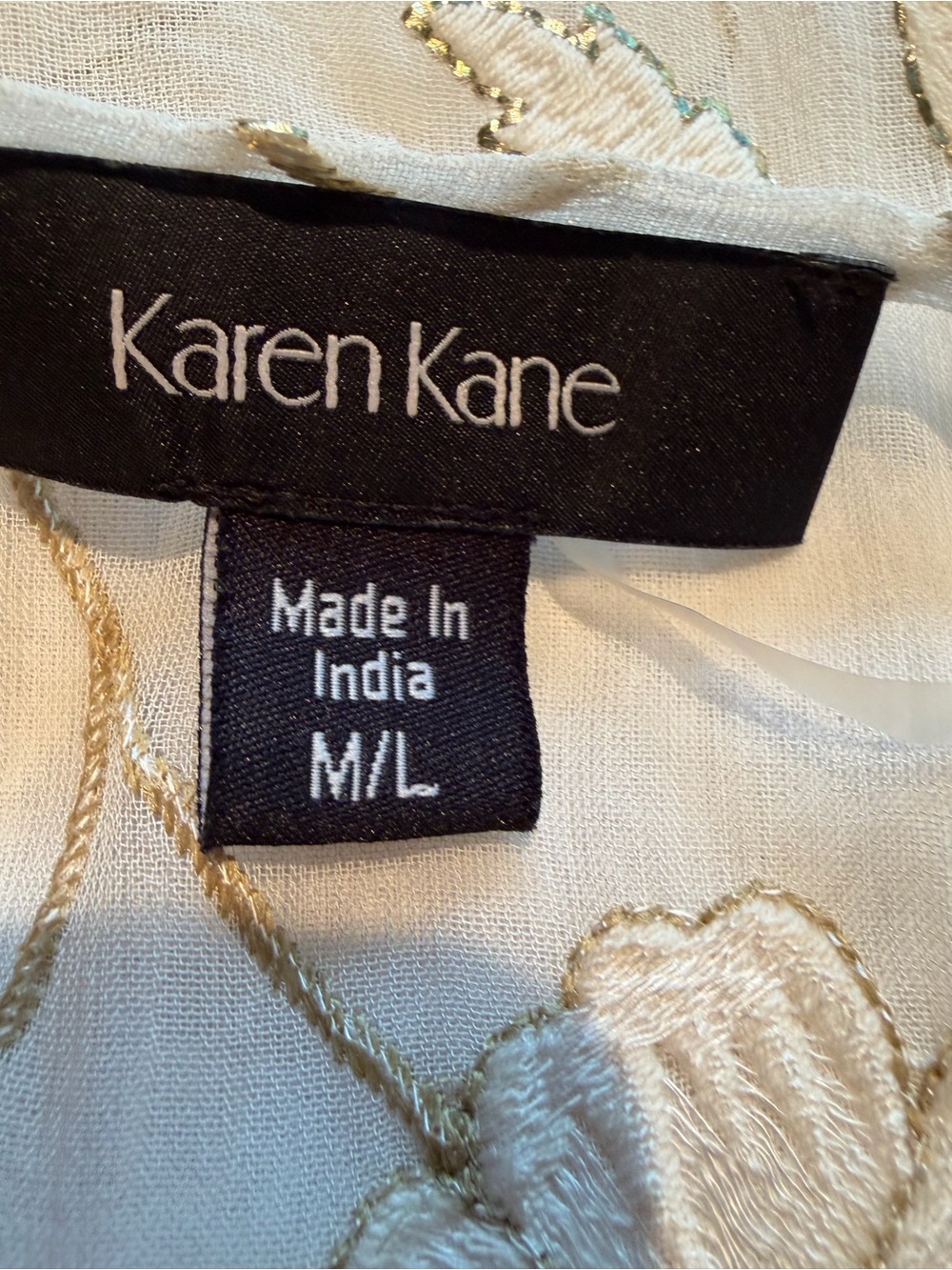 Karen Kane Sheer Floral Embroidered Open-Front Ivory and Gold Topper Jacket - Picture 9 of 11